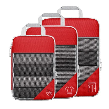 3PCS Compression Packing Cube Set Expandable Mesh Travel Bag
