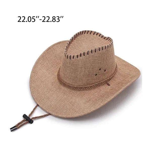 Men's Outdoor Beach Western Cowboy Wide Brim Linen Sun Hat