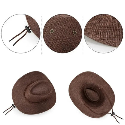 Men's Outdoor Beach Western Cowboy Wide Brim Linen Sun Hat