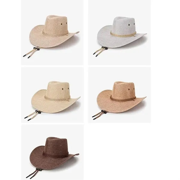 Men's Outdoor Beach Western Cowboy Wide Brim Linen Sun Hat