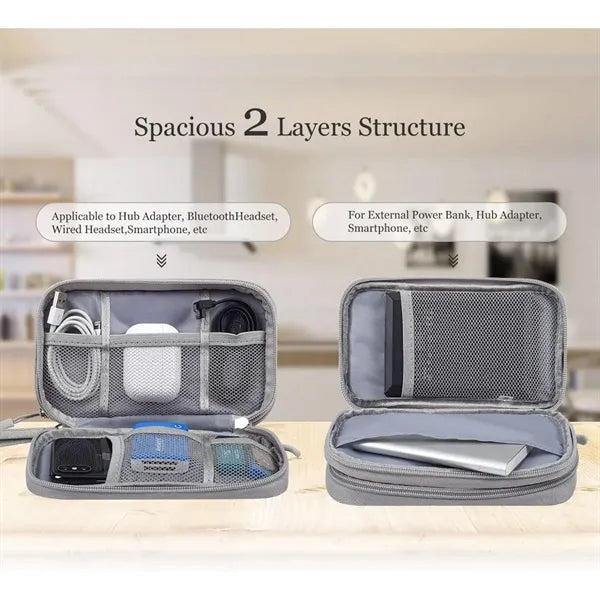 Electronic Cable Organizer Bag Double Layer With Handle
