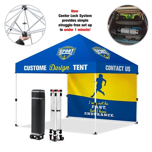 10' X 10' Central Lock Pop Up Canopy Tent W/ Back Full Wall