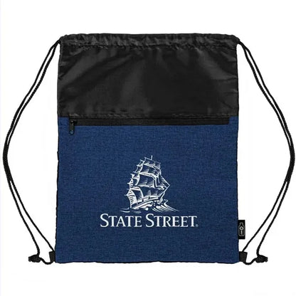 rPET Heather Draw String Bag with Front Zipper Pocket