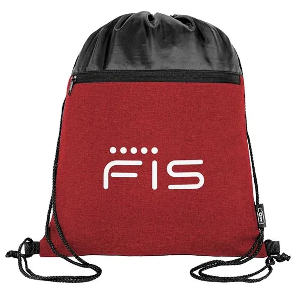 rPET Heather Draw String Bag with Front Zipper Pocket