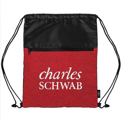 rPET Heather Draw String Bag with Front Zipper Pocket