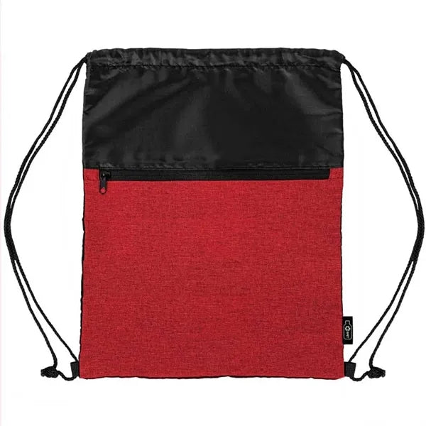 rPET Heather Draw String Bag with Front Zipper Pocket