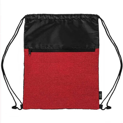 rPET Heather Draw String Bag with Front Zipper Pocket