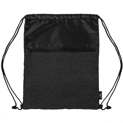 rPET Heather Draw String Bag with Front Zipper Pocket