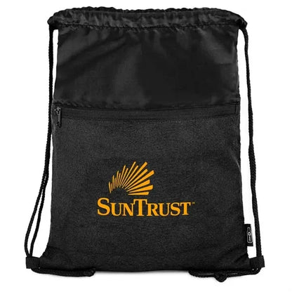 rPET Heather Draw String Bag with Front Zipper Pocket