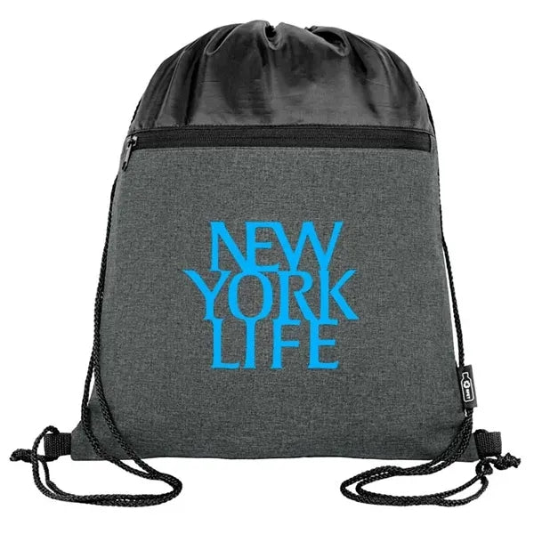 rPET Heather Draw String Bag with Front Zipper Pocket