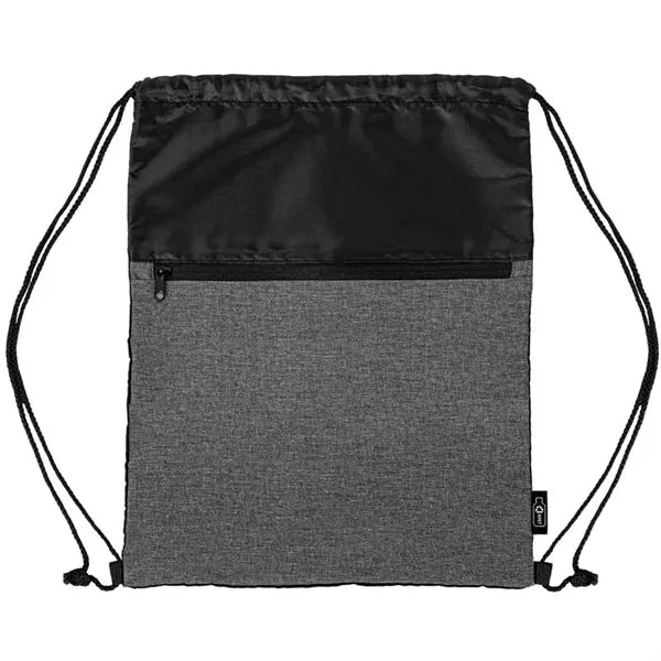 rPET Heather Draw String Bag with Front Zipper Pocket