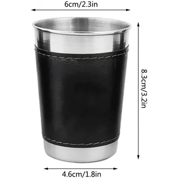 6oz.  Portable Stainless Steel Cups Set With Leather Cover