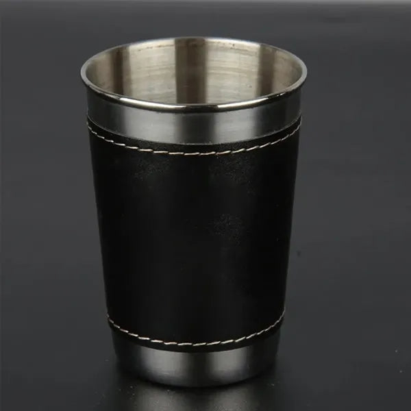 6oz.  Portable Stainless Steel Cups Set With Leather Cover