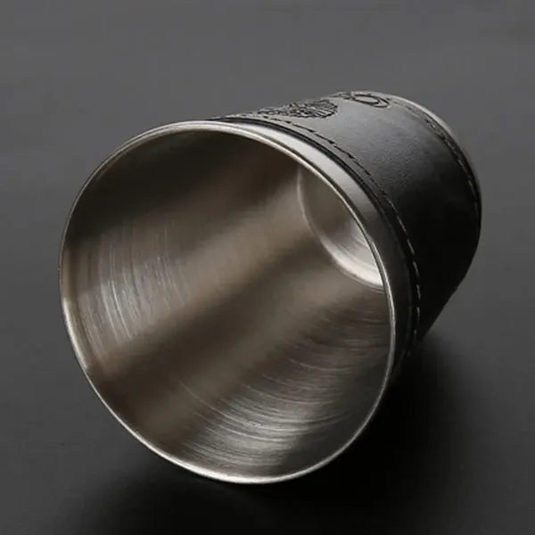 6oz.  Portable Stainless Steel Cups Set With Leather Cover