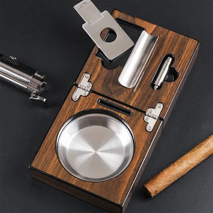 Travel Foldable Cigar Ashtray Stainless Steel Liner Gift Set