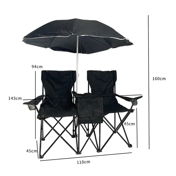 Portable Foldable Double Camping Parasol Lawn Chair