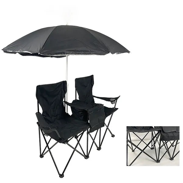 Portable Foldable Double Camping Parasol Lawn Chair