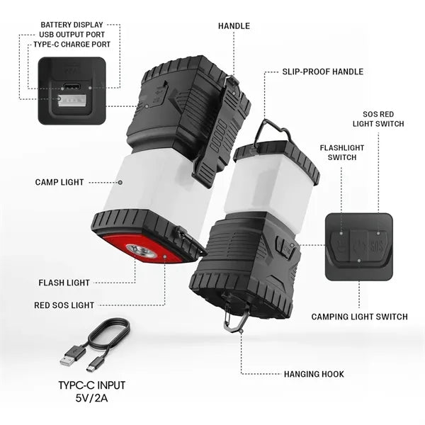 Rechargeable LED Camping Lantern Emergency Power Bank