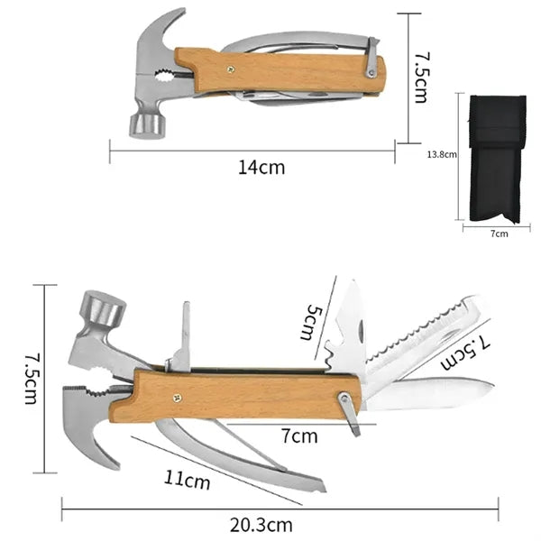12-in-1 Outdoor Mini Multitool Stainless Steel Wood Hammer