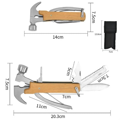 12-in-1 Outdoor Mini Multitool Stainless Steel Wood Hammer