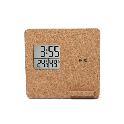 Wireless Charging Weather Temperature Humidity Bamboo Clock