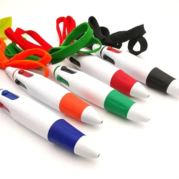 Customized 4 Color In 1 Ballpoint Pen With Hanging Rope