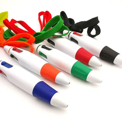 Customized 4 Color In 1 Ballpoint Pen With Hanging Rope