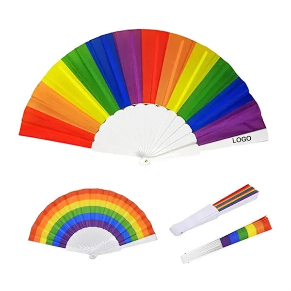 9" Rainbow Colorful Hand Held Folding Fan