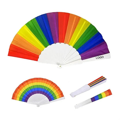 9" Rainbow Colorful Hand Held Folding Fan