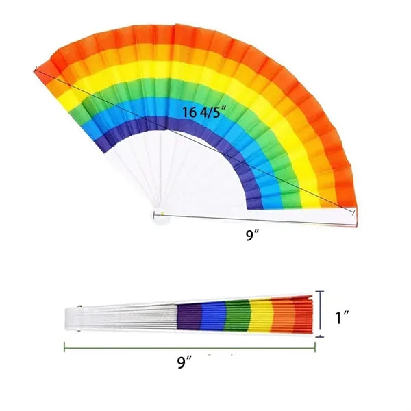 9" Rainbow Colorful Hand Held Folding Fan