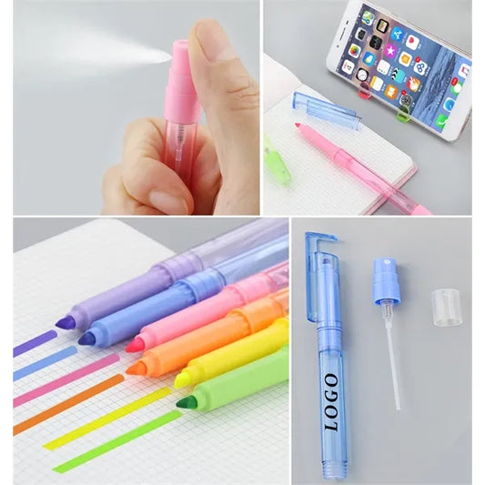 Fluorescent pen with spray and mobile phone holder