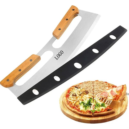 14" Pizza Cutter Rocker with Wooden Handles And Cover