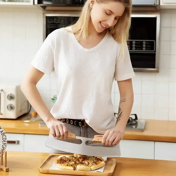14" Pizza Cutter Rocker with Wooden Handles And Cover