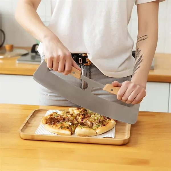 14" Pizza Cutter Rocker with Wooden Handles And Cover