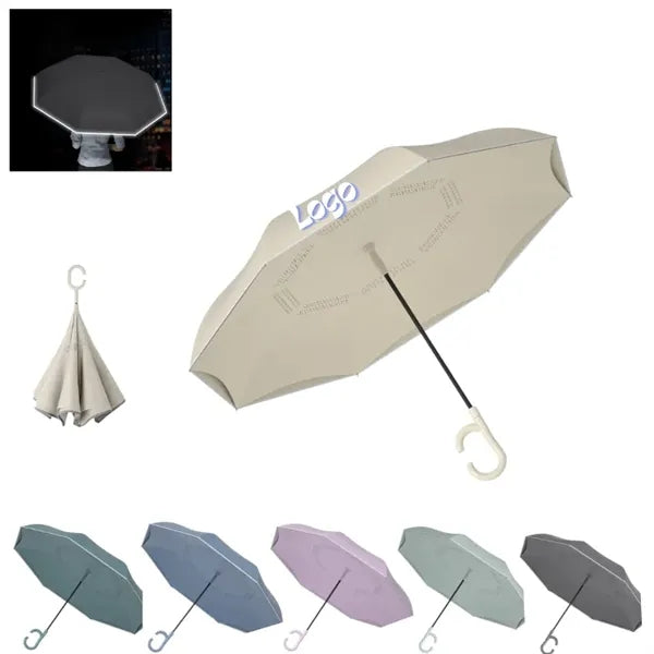 Inverted Umbrella with Reflective Stripe & C-Shaped Handle