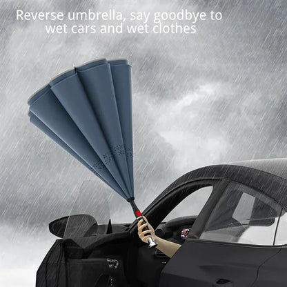 Inverted Umbrella with Reflective Stripe & C-Shaped Handle