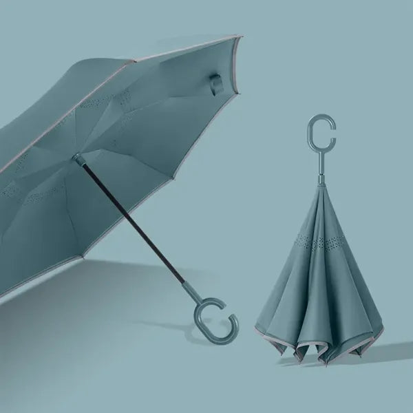 Inverted Umbrella with Reflective Stripe & C-Shaped Handle