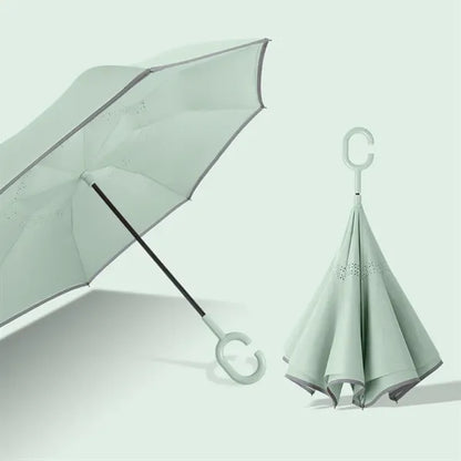 Inverted Umbrella with Reflective Stripe & C-Shaped Handle