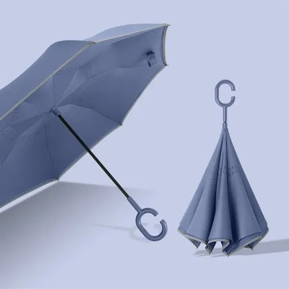 Inverted Umbrella with Reflective Stripe & C-Shaped Handle