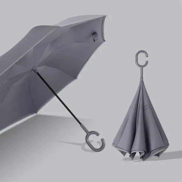 Inverted Umbrella with Reflective Stripe & C-Shaped Handle