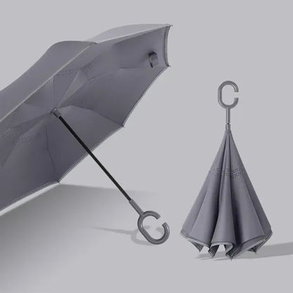 Inverted Umbrella with Reflective Stripe & C-Shaped Handle