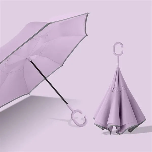Inverted Umbrella with Reflective Stripe & C-Shaped Handle