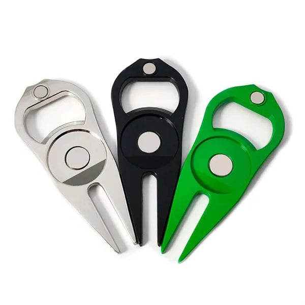 Multi Use Bottle Opener Green Fork Zinc Alloy Ball Marker