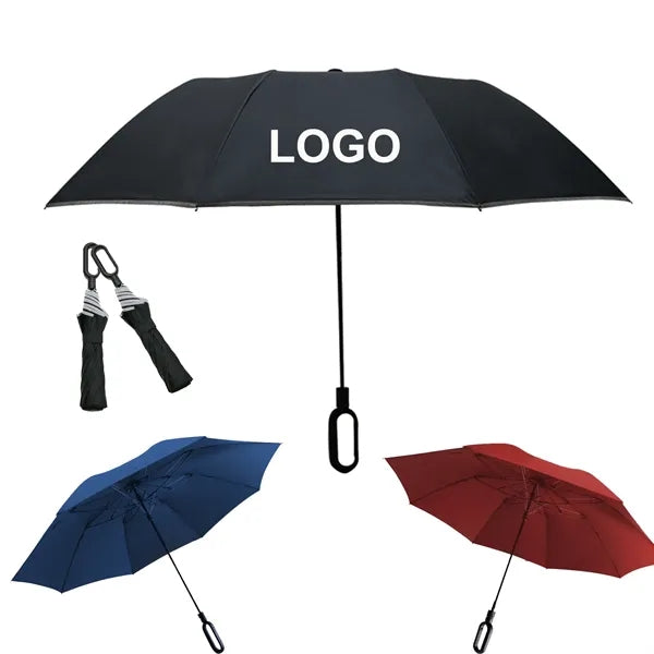46" Arc Reflective Two-Fold Umbrella with Carabiner Handle