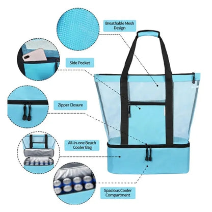 Large Beach Tote Bag With Insulated Cooler