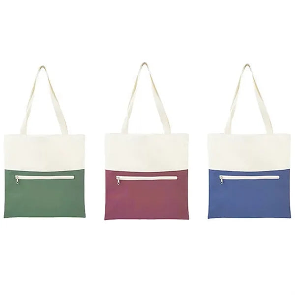 Canvas Tote Bag With An External Pocket W/ Zipper Closure