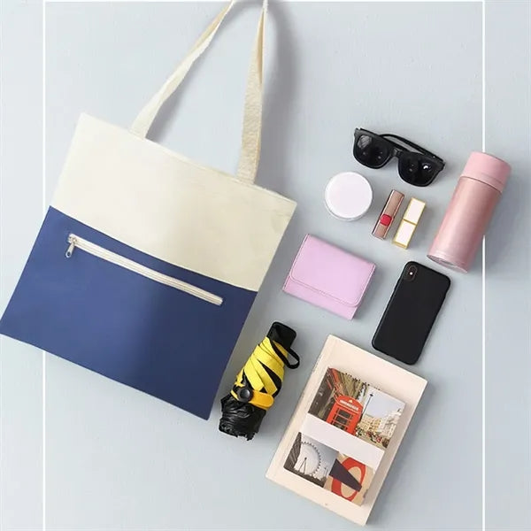 Canvas Tote Bag With An External Pocket W/ Zipper Closure