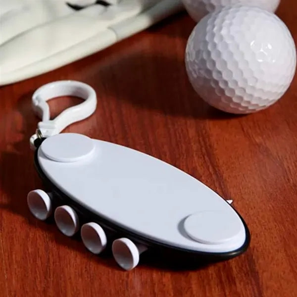 Golf Ball Tee Holder W/ Keychain Marker Key Tag