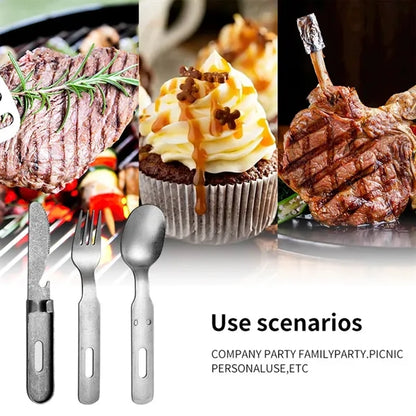 3 in 1 Camping Cutlery Set Stainless Steel