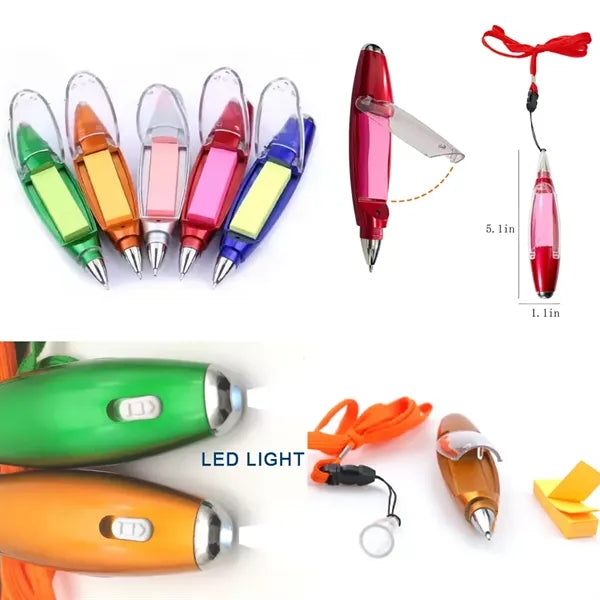 4in1 LED Ballpoint Pen With Sticky Notes Lanyards MOQ50pcs